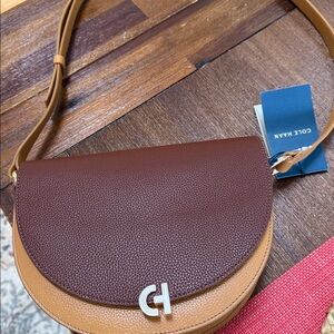 Cole Haan Brown and Tan Leather Crossbody Bag